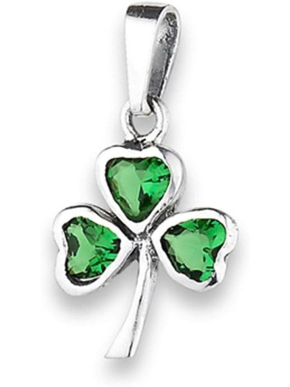 Good Luck Clover Shamrock Pendant Necklace - Simulated Emerald .925 Sterling